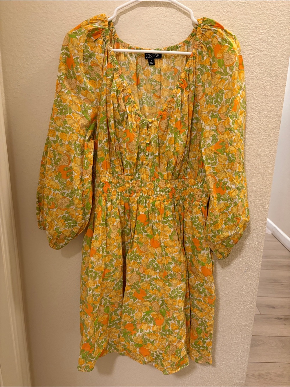 J. Crew Yellow Floral V-Neck Smocked Waist Mini Dress - Picture 2 of 8